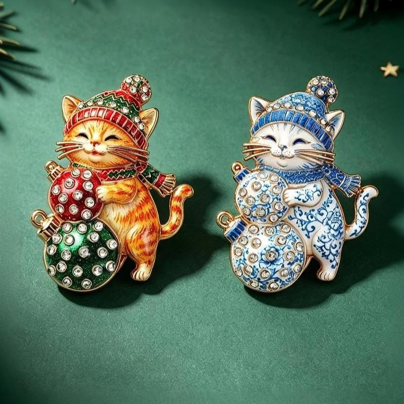 1 шт. Унисекс Броши-булавки Кот с гирляндой Животное Новогодние подарки Прекрасные рождественские броши-кошки для женщин