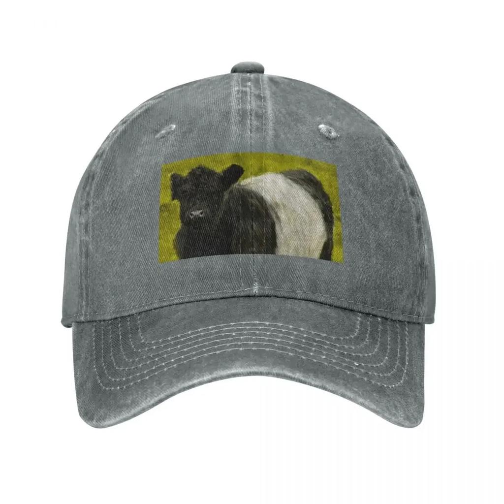 Belted Galloway Cow Cute Farm Animal Belted Galloway Cattle Oil Paint Scottish Belted Galloway Cattle Baseball Cap