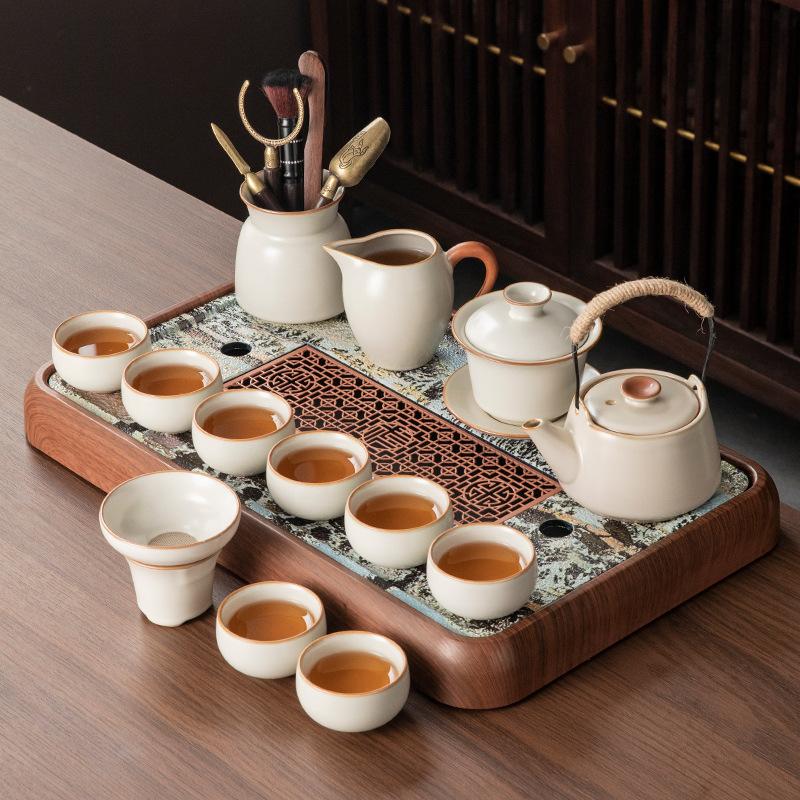 New Ru Kiln Kung Fu Tea Set Home Office Tea Room Special Ceramic Teapot Tea Cup Tea Tray
