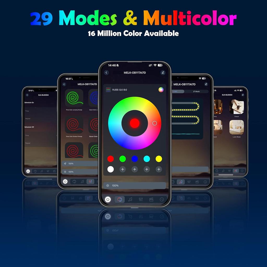 6 In 1 Car Led Strip Lights With App Control, RGB Colors Interior Car Lights, Ambient Led Lighting Kit, 4 Light Flashing Modes, USB Neon Accessories
