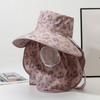 Fashion With Mask Picking Tea Hat Wide-brimmed Polyester Sunshade Shawl Cap Thin Floral Neck Protection Hat Women