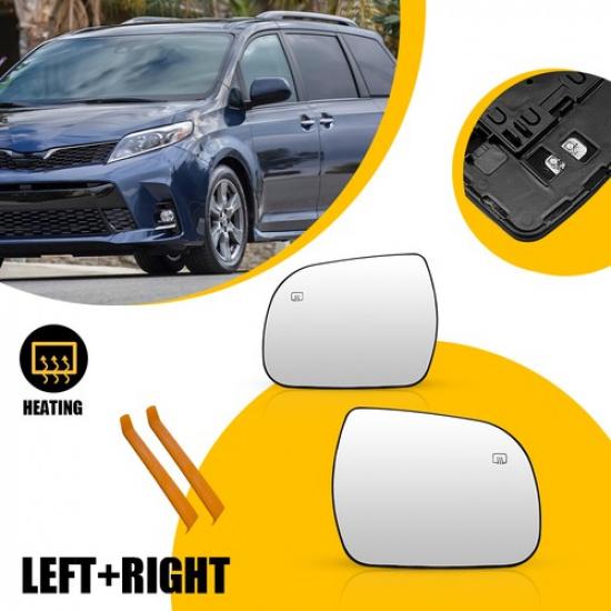Door Mirror Glass Heated With Plate For Toyota Sienna 2011- Left/Right Side