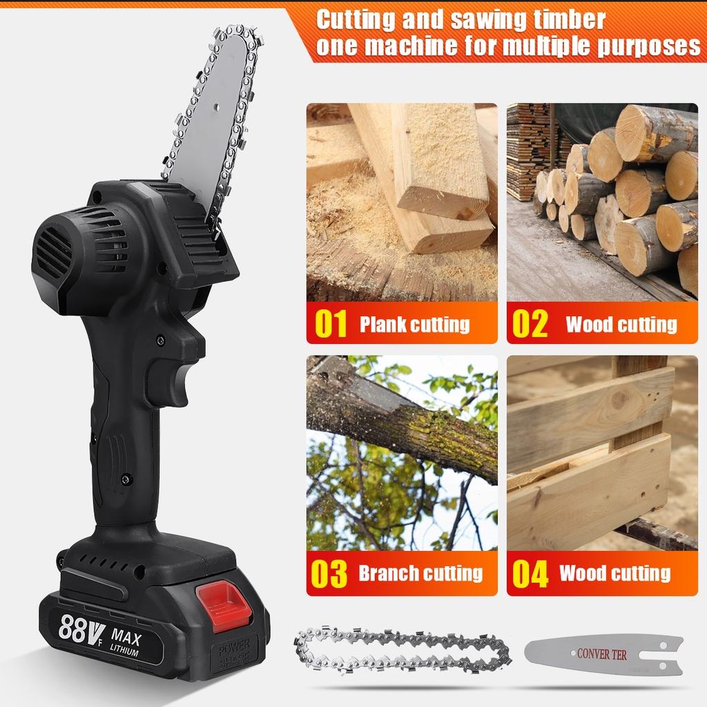 3000 Вт 88VF 4-дюймовая мини-электрическая цепная пила с аккумулятором 1/2, перезаряжаемый деревообрабатывающий инструмент для обрезки, одноручная пила