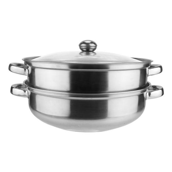 28cm 2-Layer Steamer Stainless Steel Kitchen Boiling Soup Steaming Pot with Lid