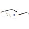 Fashion Blue Light Blocking Reading Glasses Business Small Square Cut Edges Frameless HD Mens Glasses