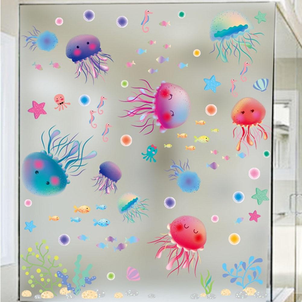 3D Океан Море Медузы Наклейки На Стену Детская Комната Ванная Комната DIY Домашний Декор ПВХ Вин
