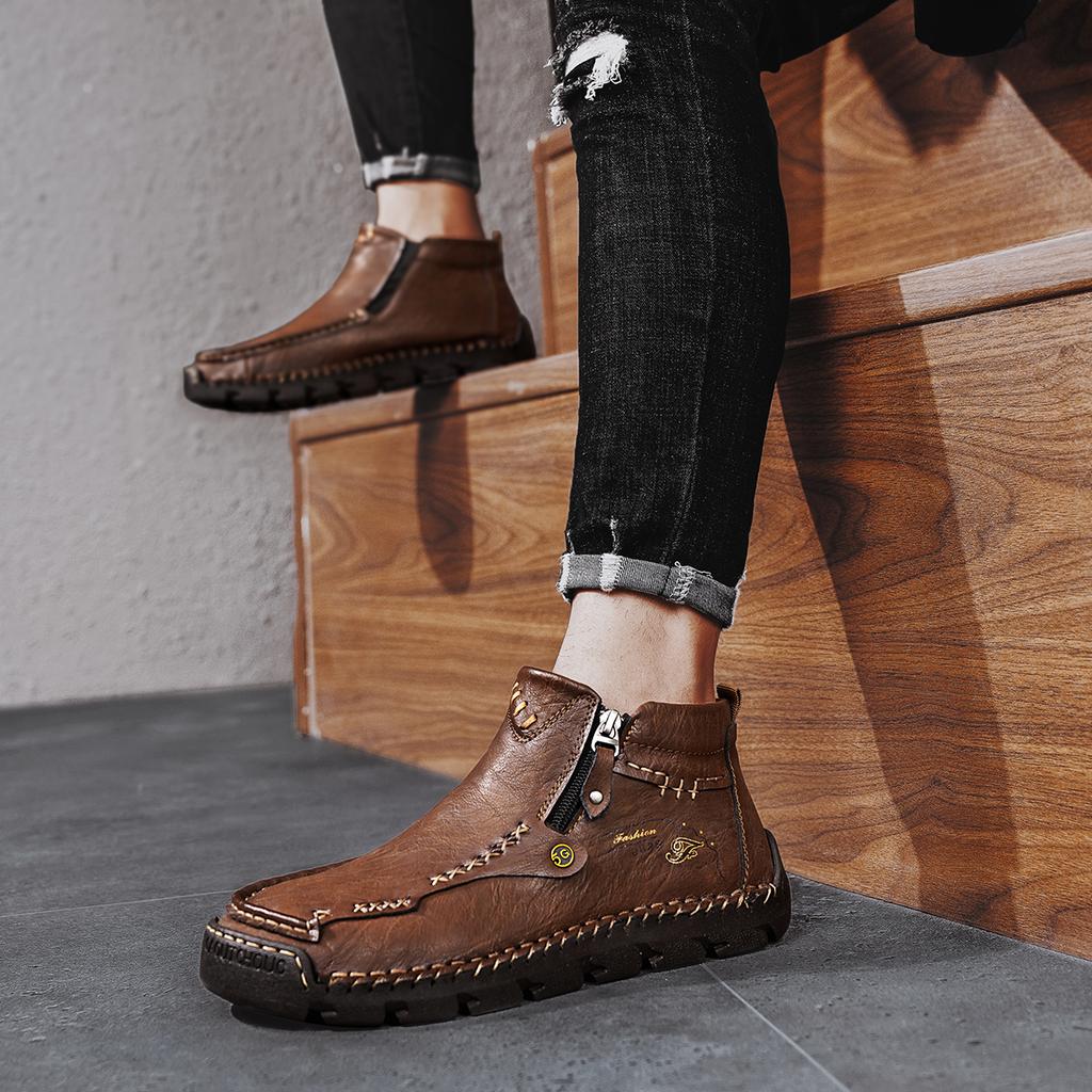 Мужская кожаная повседневная обувь больших размеров 39-48. Туфли с высоким берцем ручной работы. Повседневная обувь осень-зима.