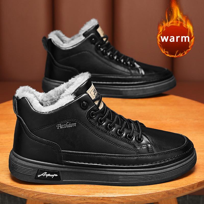 Модные мужские зимние ботинки 2024 года, зимние теплые ботинки на шнуровке для молодых мужчин, модные удобные кроссовки из флока и плюша с мехом, армейские ботинки