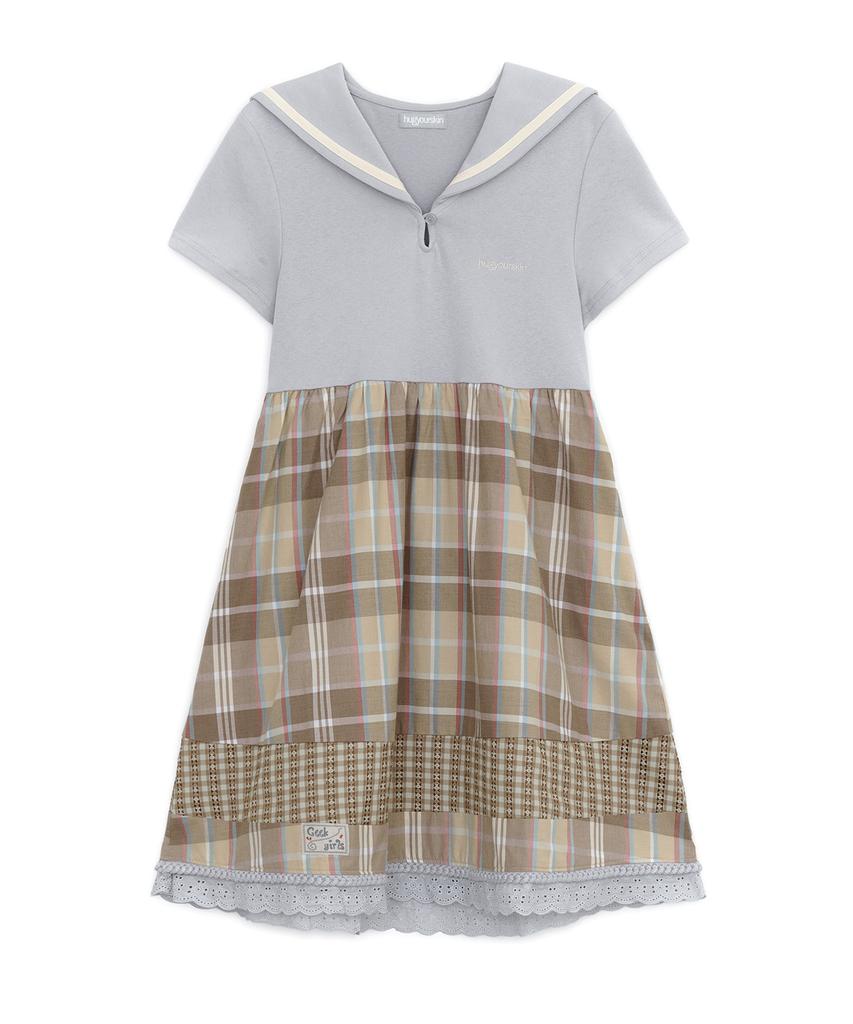 Hug Your Skin Sailor Collar Check Dress (Gray)