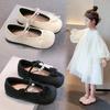 Kids Leather Shoes Mesh Lace Bow Girls Flat Shoes Soft Sole Non-slip 2025 Spring Autumn Children Princess Shoes Sweet Pearls Ins