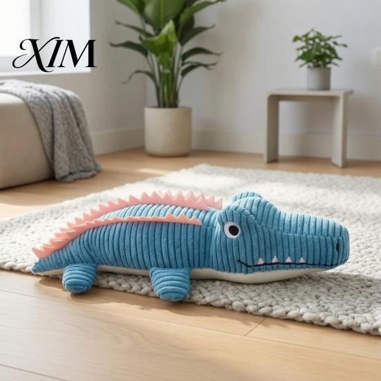 Interactive Play Toys for Indoor Outdoor Use Corduroy Crocodile Dog Toy, Squeaky Plush Chew Soft Puppy Teething Stuffed Animal Small to Medium