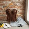 Fishbone Hollow Out Corset Top Back Tie Women Underwear Close Fit Lace Corset  Court Style