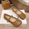 Soft Leather French Beanie Shoes Women's 2024 Summer and Autumn New Shallow Mouth Single Shoes Soft Sole Gentle Retro Versatile Mary Jane