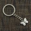 Fashion 30mm Key Ring Metal Key Chain Keychain Jewelry Antique   Plated Double Sided Butterfly 18x14mm Pendant