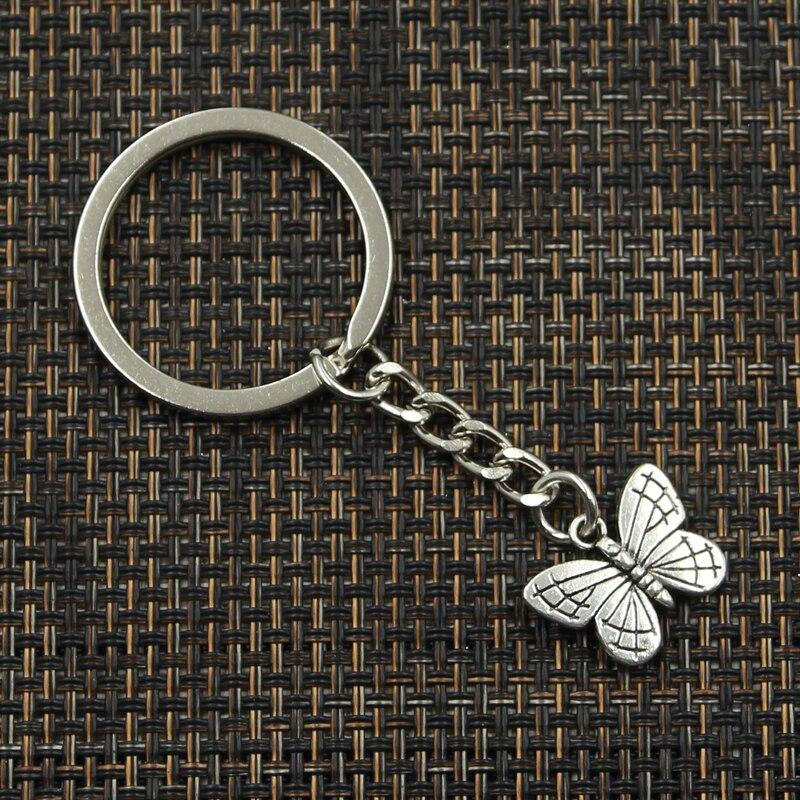 Fashion 30mm Key Ring Metal Key Chain Keychain Jewelry Antique   Plated Double Sided Butterfly 18x14mm Pendant