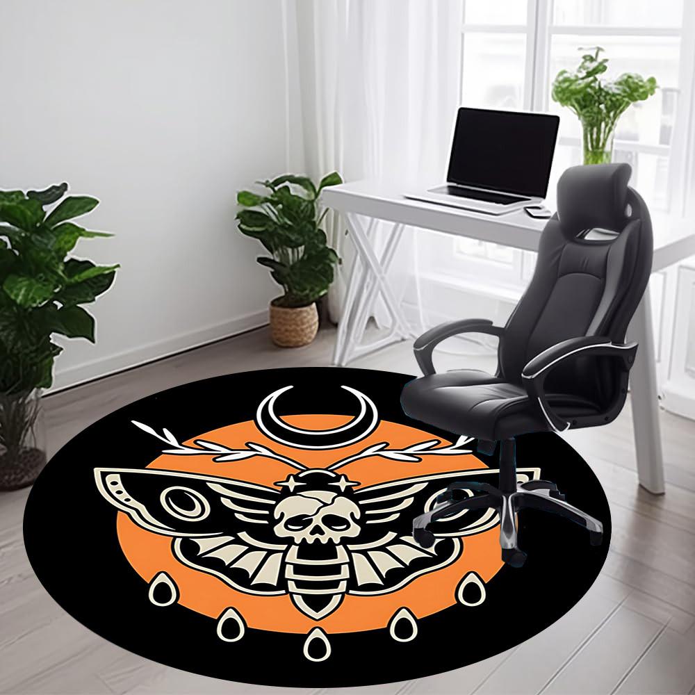 1PC Moth Skull Office Round Area Rug, Indoor Mat Suitable For Office, Under Office Chairs Bedroom Living Room Home Decor, Room DecoT1223073