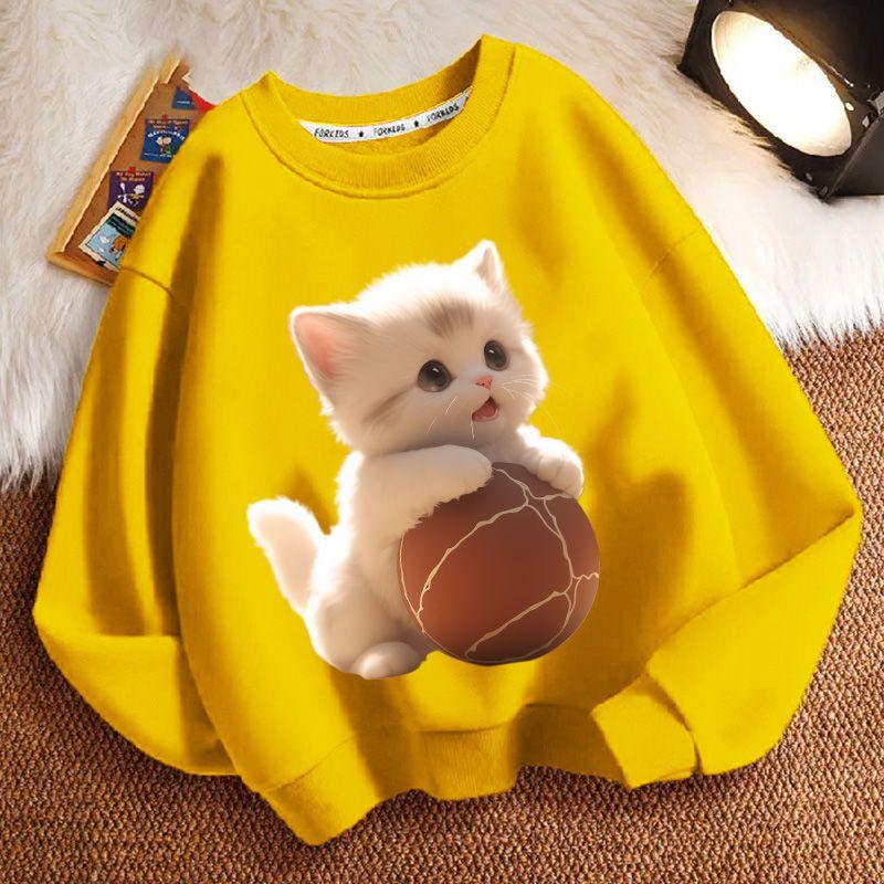 Cute Cat Hoodies for Children In Autumn and Winter, Casual Long-sleeved Round-neck Hoodies for Boys and Girls