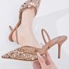 Летние женские туфли на высоком каблуке TRAF Свадебные Невеста Пайетки Свадебные Невеста Туфли-лодочки на высоком каблуке Блестящие Слингбэки Офисные туфли на каблуке