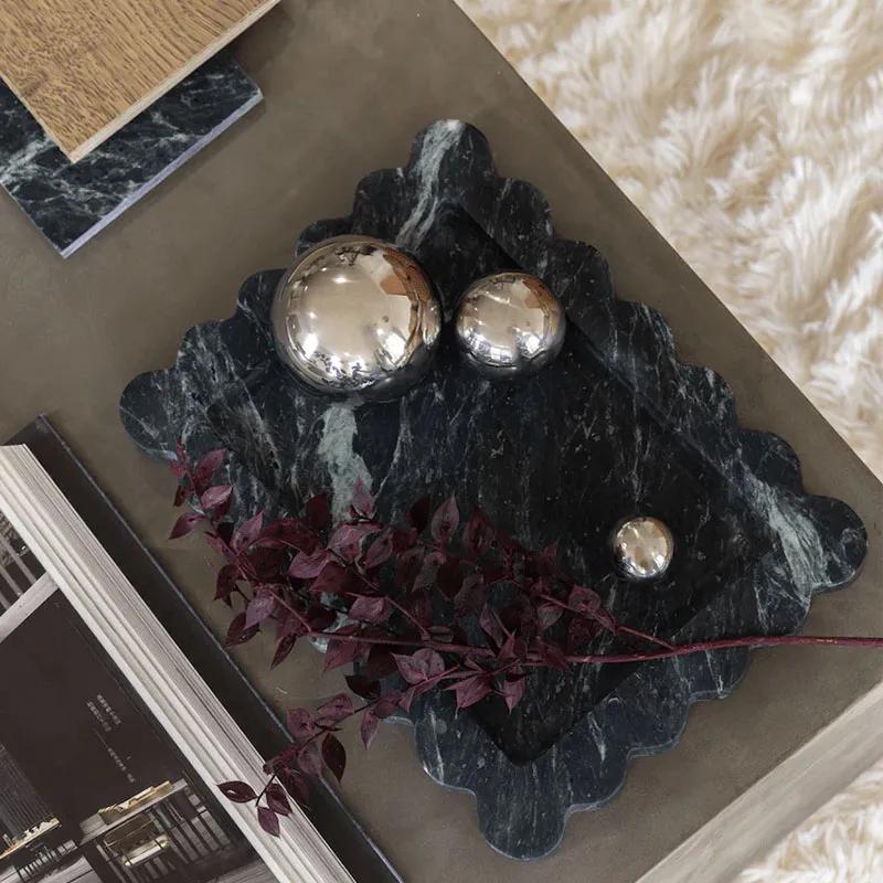 Light Luxury Style Natural Marble Art  Storage Tray Creative Home Living Room Tabletop Decoration SauCer Jewelry Storage Dish