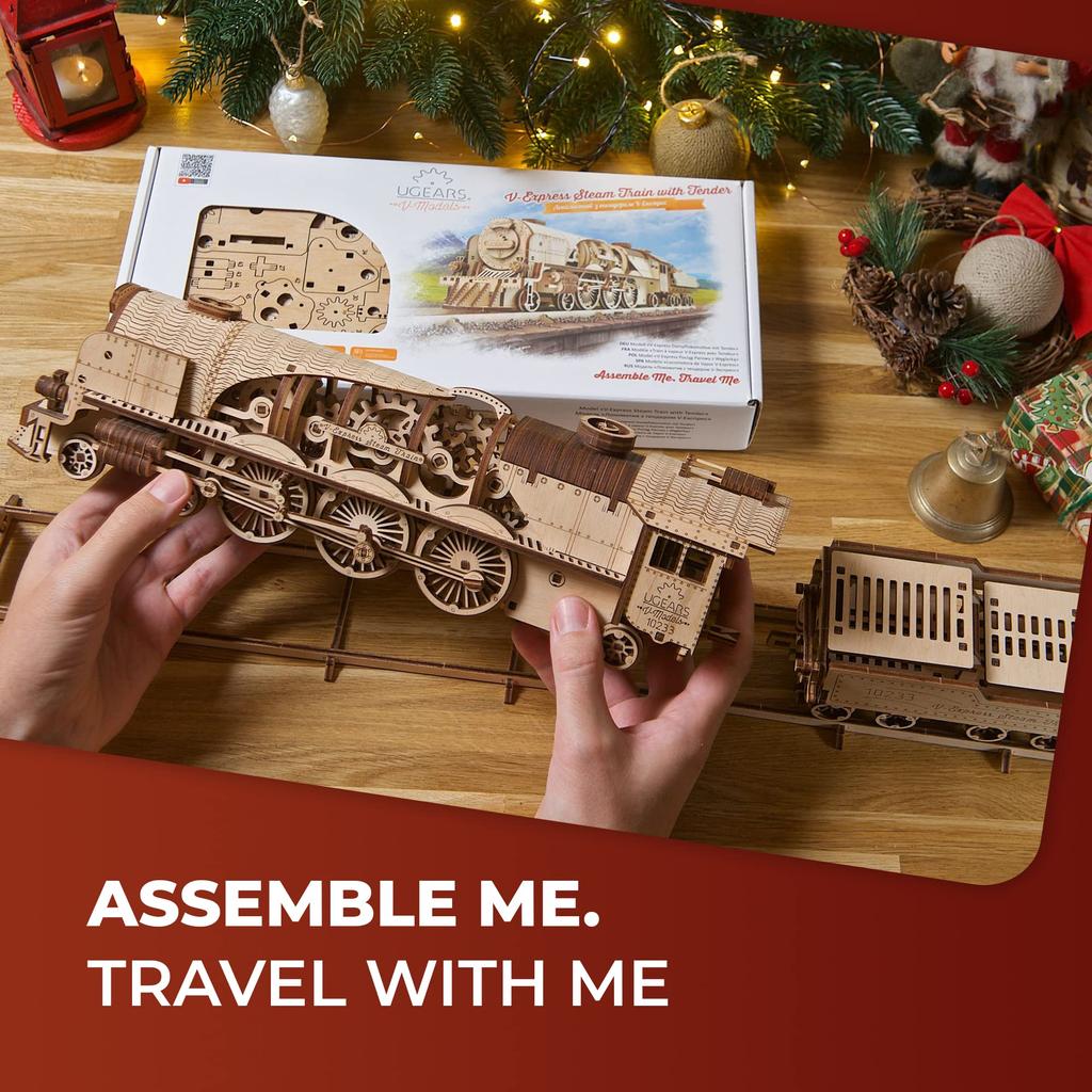 Ugears V Express Steam Locomotive 70058 Wooden Puzzle Craft Model Glue No Tools Required Intermediate