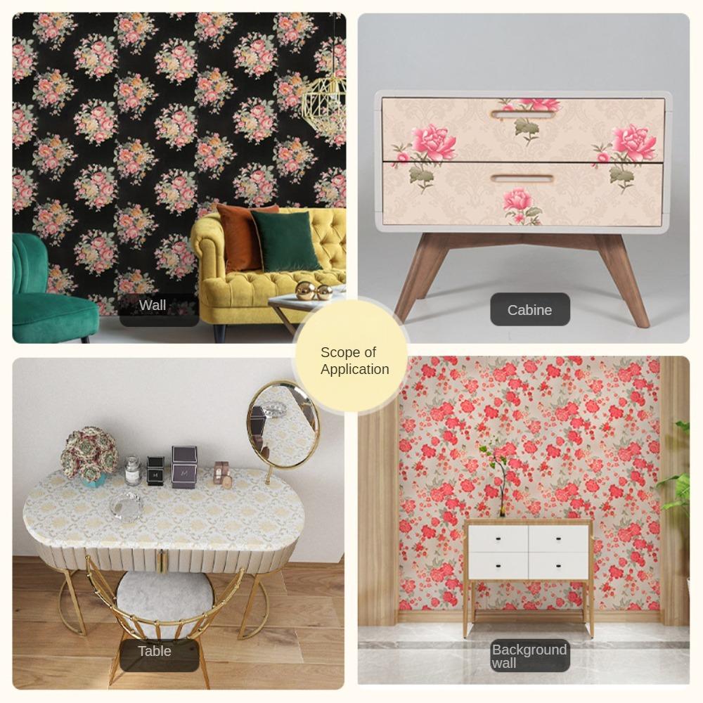 Европейский стиль Самоклеящиеся обои Водонепроницаемые Обои для гостиной Спальни Цветы Контактная бумага Наклейки для украшения дома