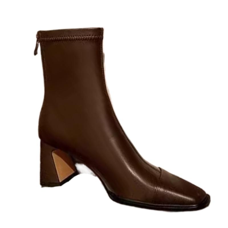 Square Toe Women Ankle Boots Elegant High Heels Leather Shoes Woman Winter 2025 Trend Party Office Shoes Fad Chunky Botas Mujer