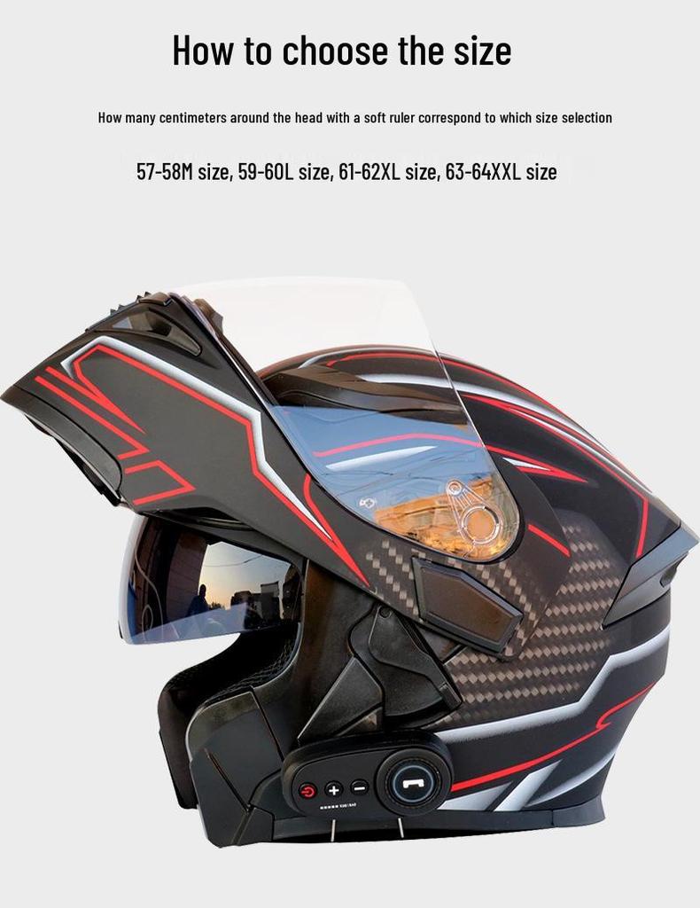 Cool Ride Treasure Bluetooth Full-Face Flip-Up Motorcycle Helmet with Dual Lens and FM Radio
