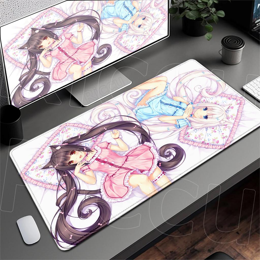 Аниме Nekopara Милая Девушка Ковер Большой Защитная Подушка для Компьютерного Стола XXL Игровой Коврик для Мыши с Заблокированным Краем Утолщенный Коврик для Клавиатуры Скоростной