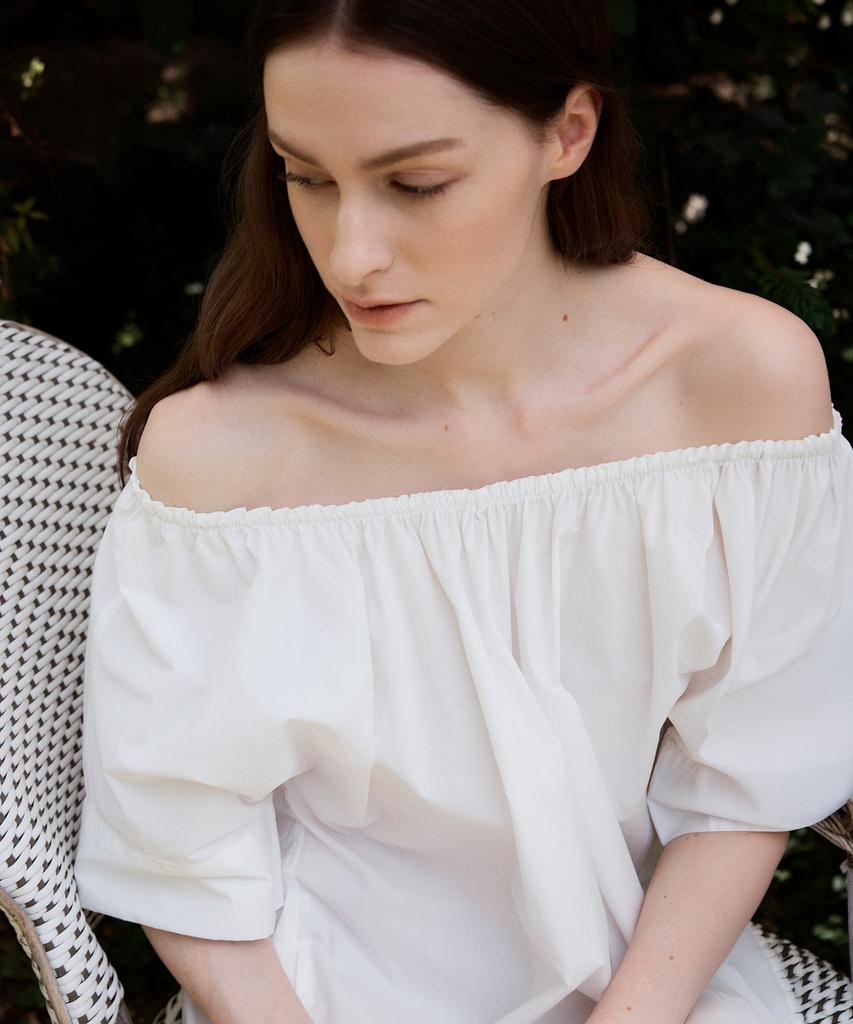 The Ello Soft System Off-Shoulder Flare Dress (Ivory)