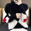 Женский вязаный кашемировый свитер: С высоким воротником, с коротким рукавом, стройнящий, с цветовыми блоками, большого размера, свободный пуловер для осени/зимы.