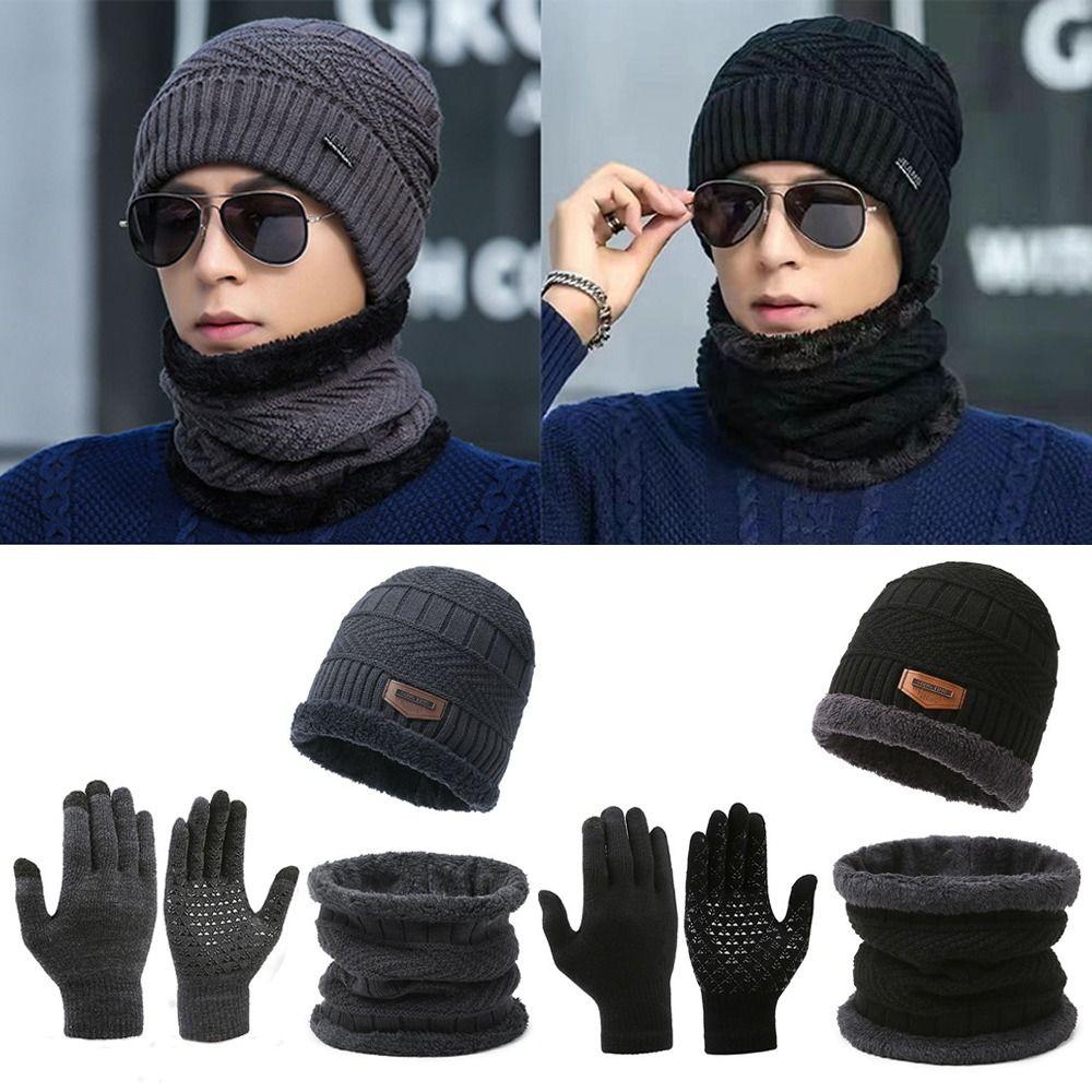 Windproof Hat Scarf Gloves Set Thickened Ear Protection Beanie Hat And Neck Scarf Outdoor