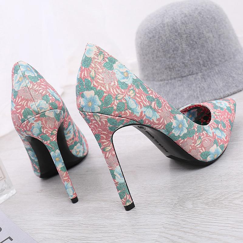 Women 2023 New Office High Heel Shoes Work Fashion Banquet Catwalk Sexy Flowers 11cm Heel WZ