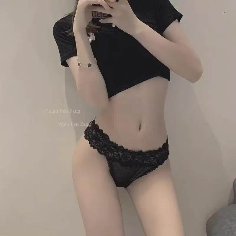 Мягкие кружевные трусики с Т-образной спинкой и заячьим хвостиком, со съемным меховым шариком