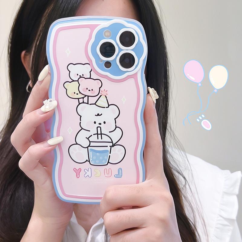 Zhitai Cartoon Bear iPhone Case: Fits iPhone 12 Pro Max, 13 Pro, 14 – Flower Hole Wave Design.