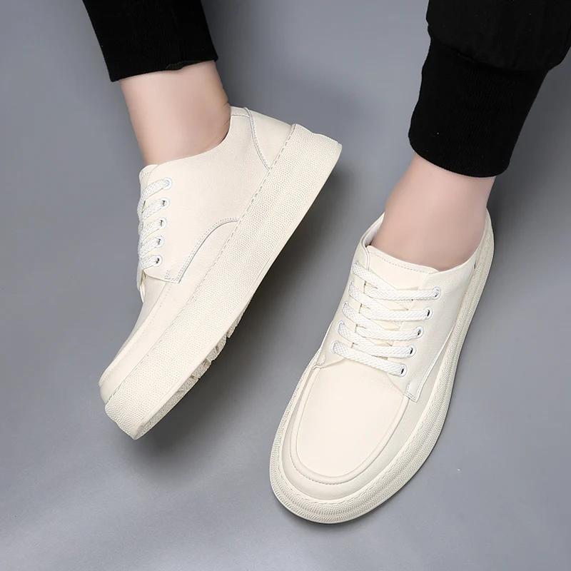FashionSpring Men's Thick Sole Casual Shoes Fashion Genuine Leather Sports Shoes Increase Breathable Comfort Shoes Trend Shoes