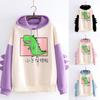 Fashion Women Casual Print Long Sleeve Splice Dinosaur Sweatshirt Tops