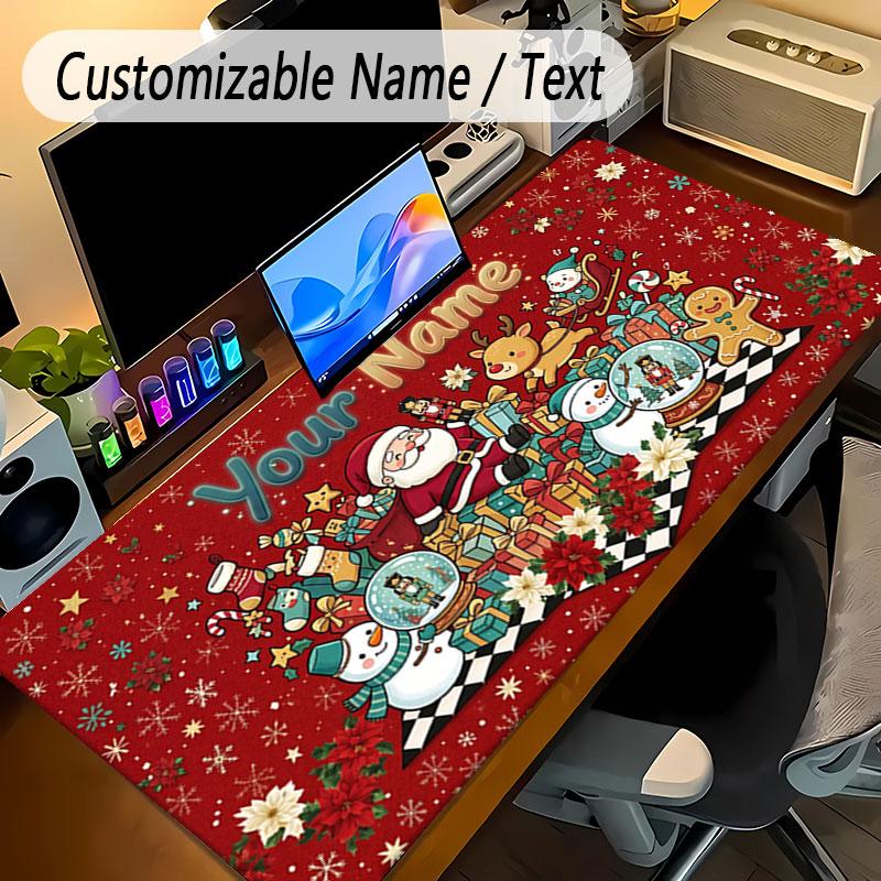Christmas Theme Personalized Mouse Pad Custom Name Text Non Slip Desk Pad For Laptop Office Desktop