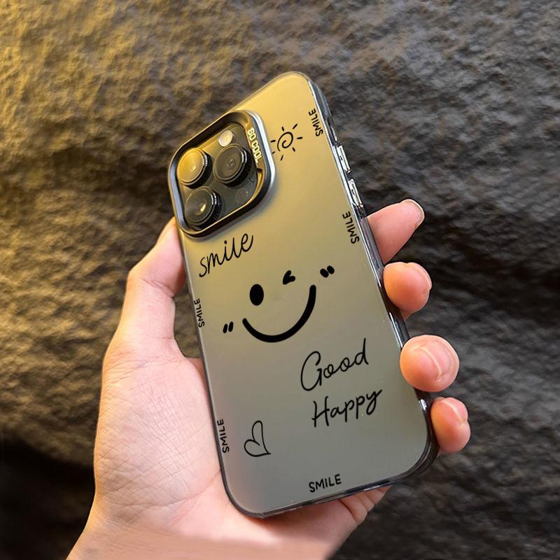 Smiling Face Electroplate Silver IMD Phone Case For Samsung Galaxy A14 A34 A13 A23 A52 S24 S23 S22 S21 Ultra Plus S20 FE Cover