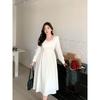Belly Not Meat Plus Size Women's Clothing New Chinese Style Improved Cheongsam Dress Plus Size Ladies Temperament Waist-Controlled Slim White Dress