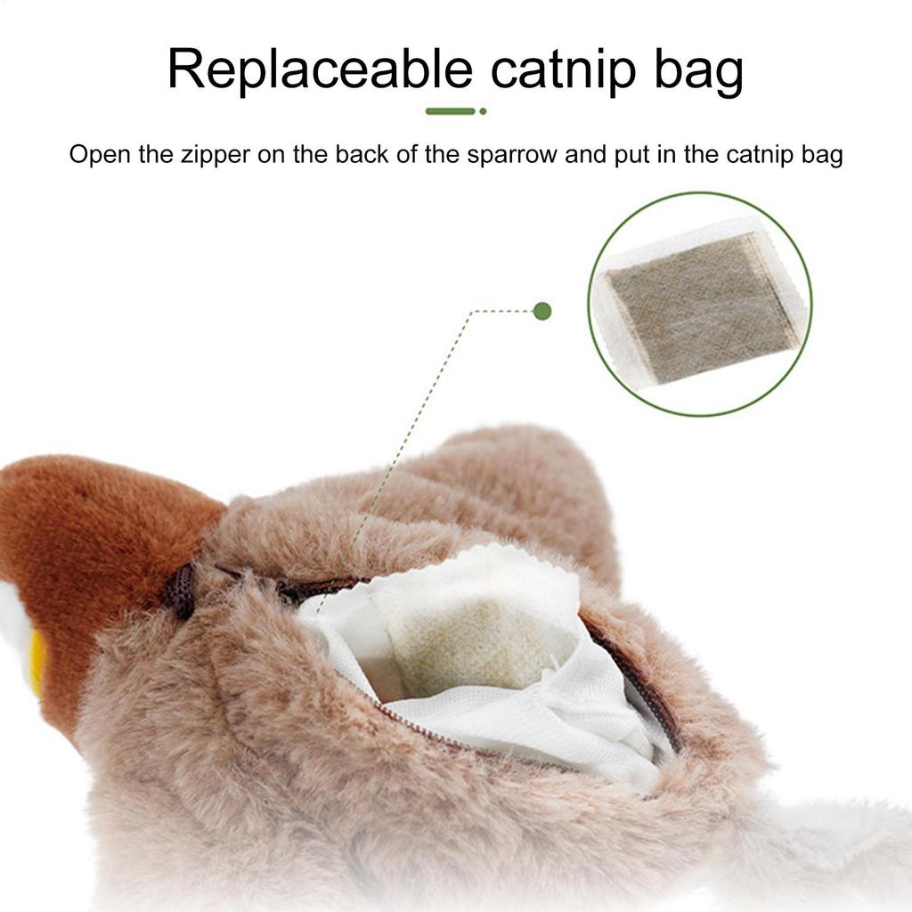 Flapping Wings Sparrow Cat Toys Chirping Bird Interactive Catnip Toy for Kitten Dogs Touch Activated Rechargeable Teaser Toy