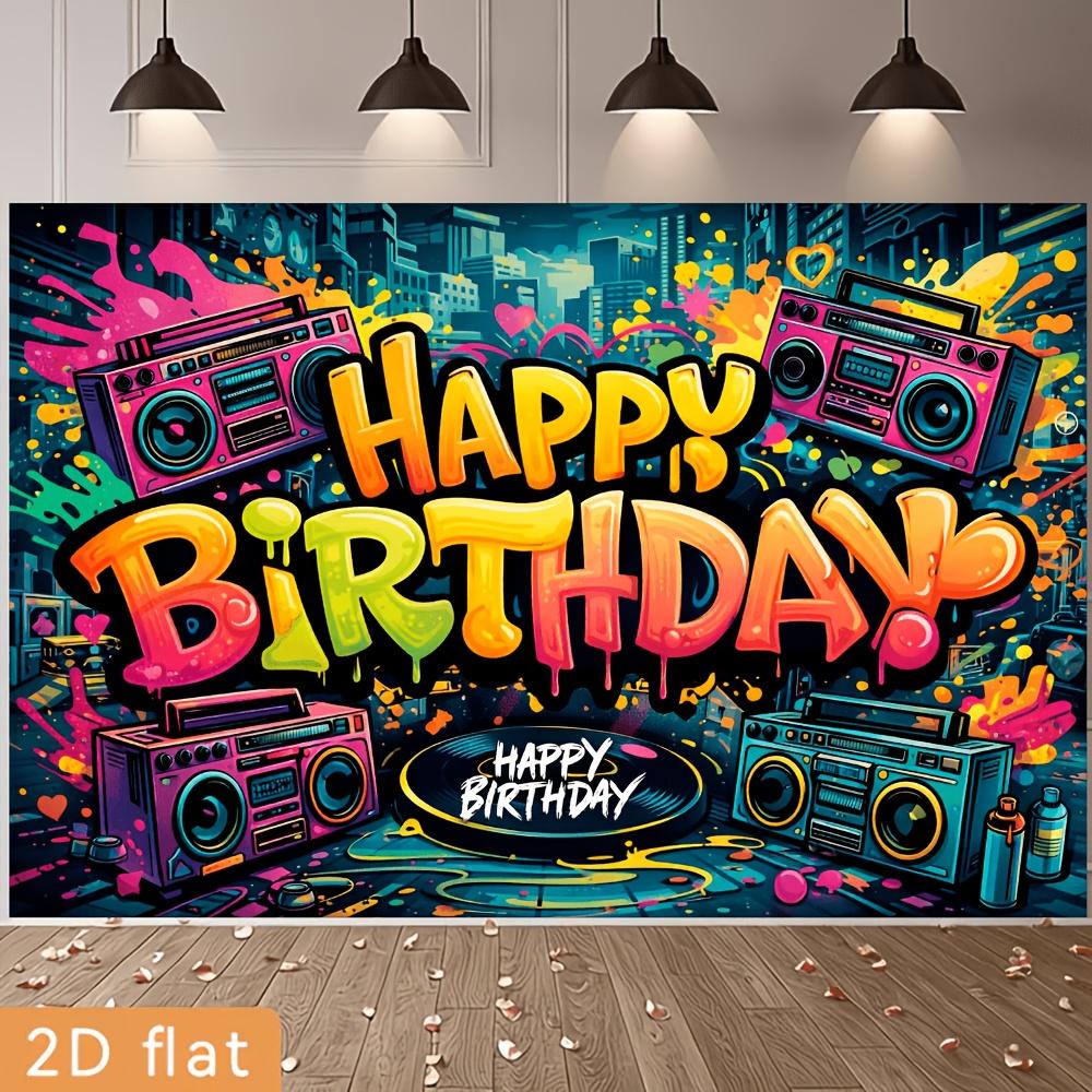 2D Plane Hip-Hop Graffiti Birthday Party Background Banner - Urban Trend Style, with "Happy Birthday" Graffiti Text