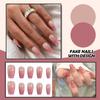 Women Press On Nails Medium Fake Nails With Designs Nude Stick On Acrylic Nails Glossy Full Cover False Nails
