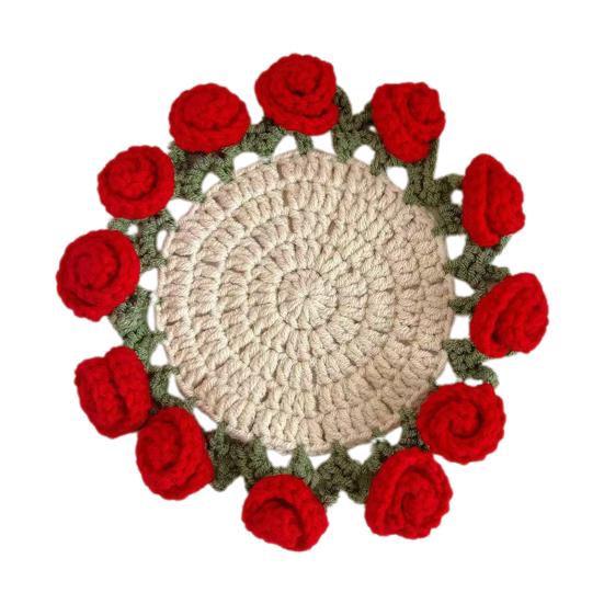 Набор для вязания крючком подставки под стакан с дизайном букета роз, материал из пряжи, устойчивой к усадке, трансформируемая подставка под стакан в виде цветка, подарок ручной работы на день рождения