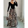 Spring Women Vintage Sexy High Waist Slim Clashing Elegant Leopard Print V-Neck Dresses