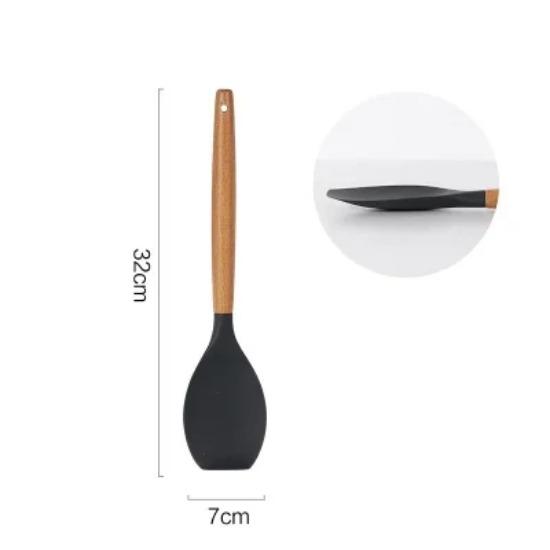 Силиконовая лопатка, ложка, половник, лопатка с прорезями, лопатка для пасты, антипригарное покрытие, кухонная утварь, силиконовые инструменты для приготовления пищи с деревянной ручкой