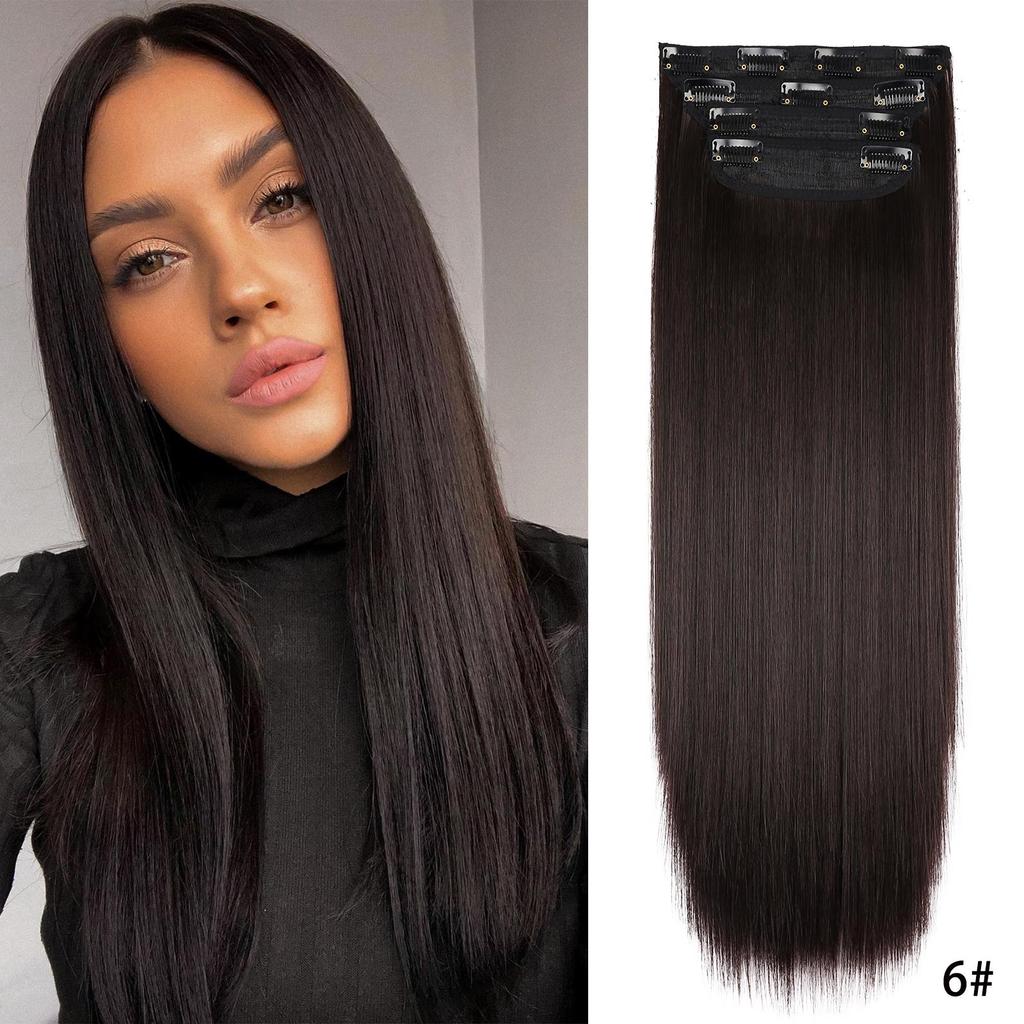 Black Hair Extensions For Women 20 Inch Synthetic Clip In Hair Extensions 4Pcs/Set Thick Hairpieces Straight Fiber Hairpieces