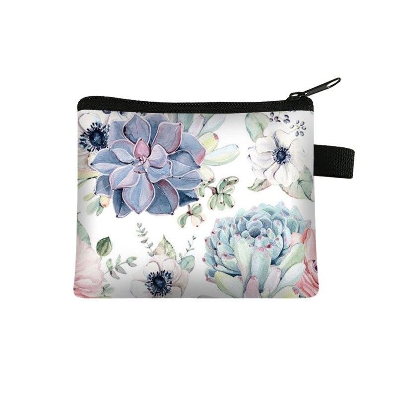 Canvas Coin Purse Floral Plaid Print Zipper Pouch Small Wallet Children Female Key Card Holder Mini Money Bag