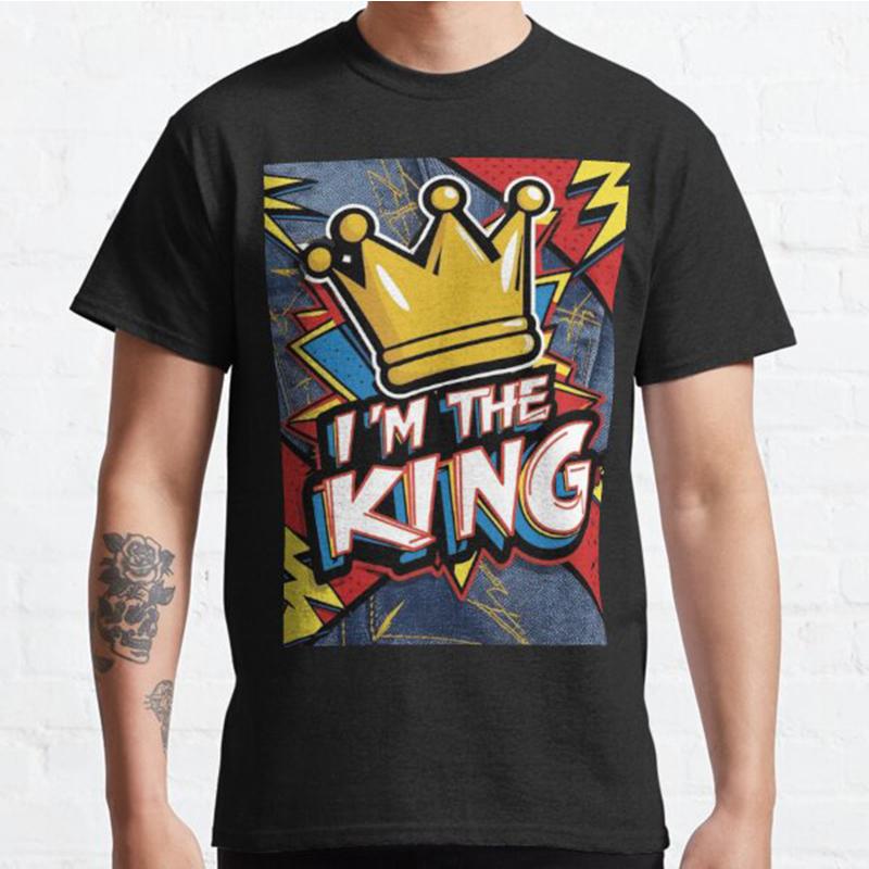 Летняя мужская мода повседневная футболка с коротким рукавом I'm The King смелые граффити корона черные футболки свободного покроя
