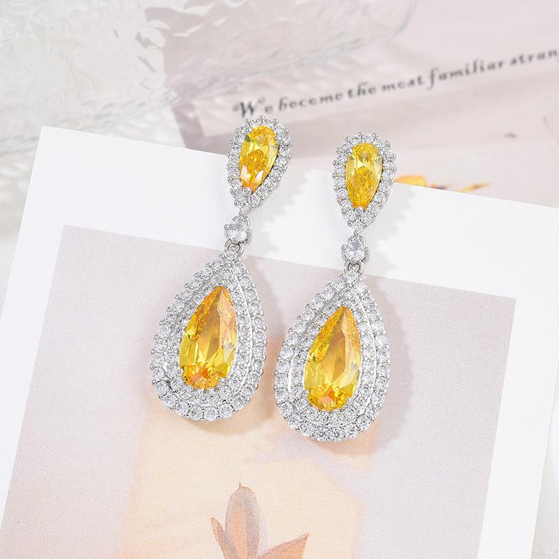 Atmospheric Rose Red Water Drop Earrings Exaggerated Women'S Stud Earrings High-End Temperament Luxury Zircon Earrings