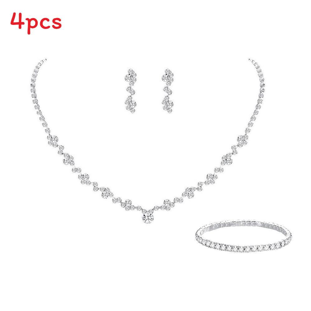 Bridal Party Jewelry Set With Zircon Water Drop Necklace Earrings And Bracelet For Weddings